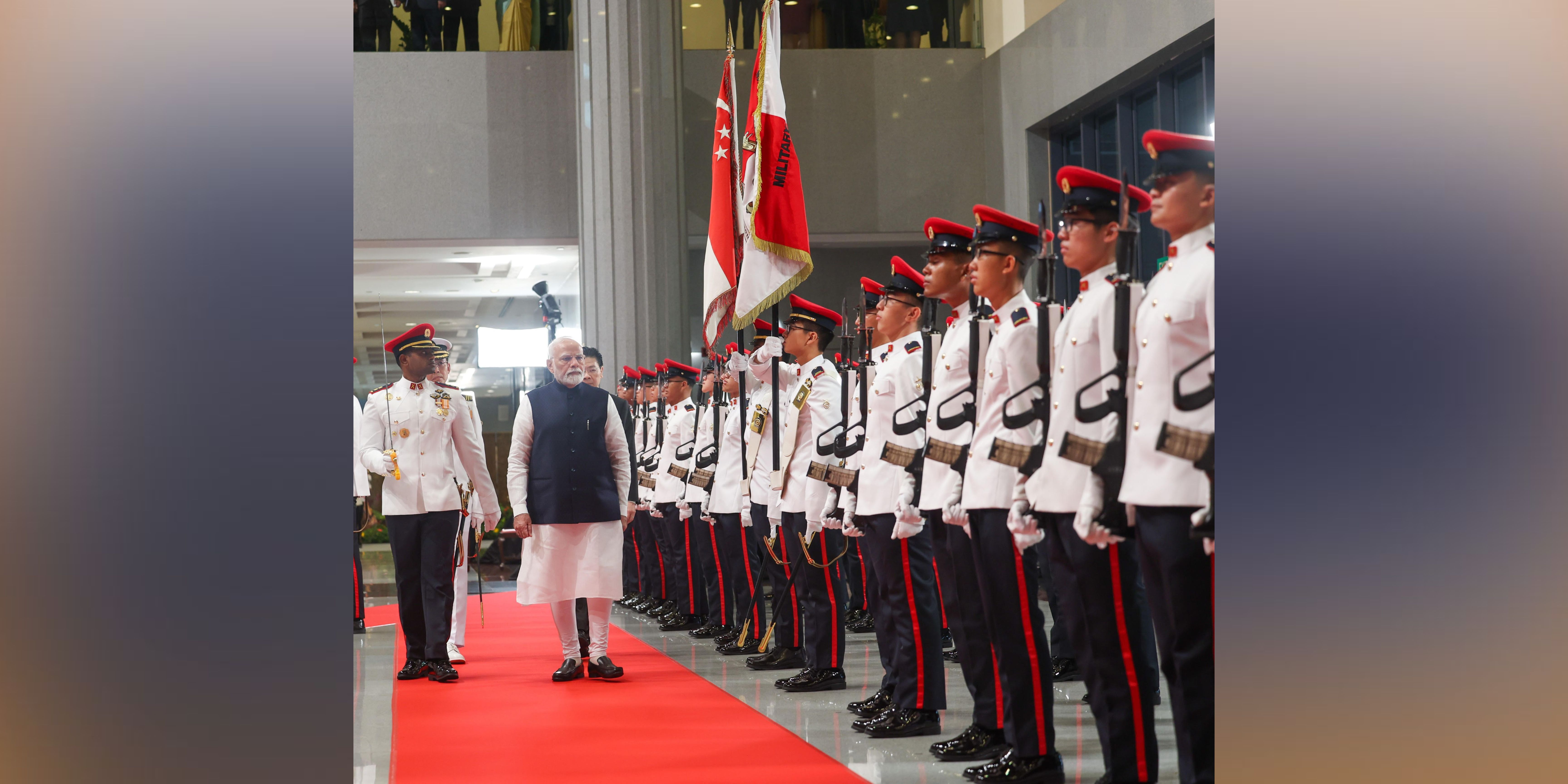  Prime Minister Shri Narendra Modi accorded a ceremonial reception at the Parliament House in Singapore (05 September 2024)